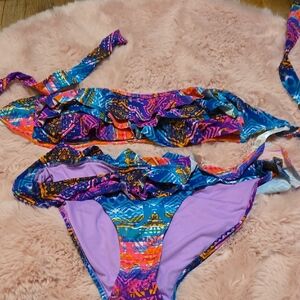 Jessica Simpson Multicolor Ruffle Bikini
